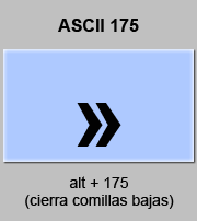 codigo ascii 175 - Cierra comillas bajas, angulares, latinas o españolas 