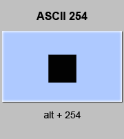 codigo ascii 254 - Cuadrado negro, caracter gráfico 