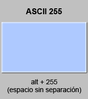 codigo ascii 255 - Espacio sin separación - non breaking space 