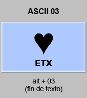 codigo ascii 3 - Fin de texto, palo corazon barajas inglesas de poker 