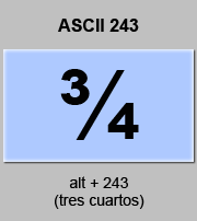 codigo ascii 243 - Tres cuartos, fracción 