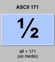 codigo ascii 171 - Un medio, mitad, fracción 