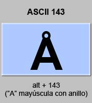 codigo ascii 143 - Letra A mayúscula con anillo 