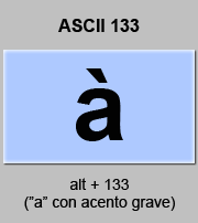 codigo ascii 133 - Letra a minúscula con acento grave 