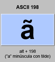codigo ascii 198 - Letra a minúscula con tilde 