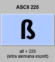 codigo ascii 225 - Letra alemana eszett  o ese-zeta 