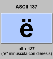 codigo ascii 137 - Letra e minúscula con diéresis 