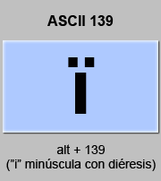 codigo ascii 139 - Letra i minúscula con diéresis 