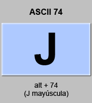 codigo ascii 74 - Letra J mayúscula 