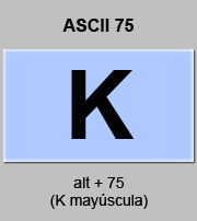 codigo ascii 75 - Letra K mayúscula 