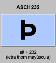 codigo ascii 232 - Letra latina thorn mayúscula 