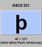 codigo ascii 231 - Letra latina thorn minúscula 