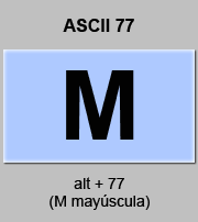 codigo ascii 77 - Letra M mayúscula 
