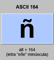 codigo ascii 164 - Letra eñe minúscula - letra n con tilde - enie 