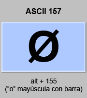 codigo ascii 157 - Letra O mayúscula con barra inclinada 