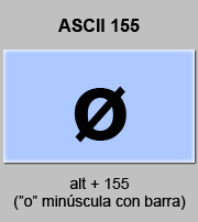 codigo ascii 155 - Letra o minúscula con barra inclinada 