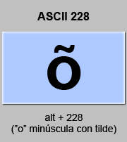 codigo ascii 228 - Letra o minúscula con tilde 