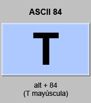 codigo ascii 84 - Letra T mayúscula 