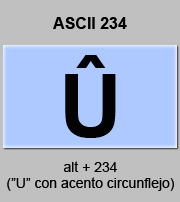 codigo ascii 234 - Letra U mayúscula con acento circunflejo 