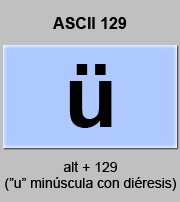 codigo ascii 129 - Letra u minúscula con diéresis 