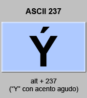 codigo ascii 237 - Letra Y mayúscula con acento agudo 