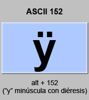 codigo ascii 152 - Letra y minúscula con diéresis 