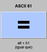 codigo ascii 61 - Signo igual, igualdad, igual que 