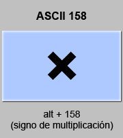 codigo ascii 158 - Signo de multiplicación 
