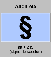 codigo ascii 245 - Signo de sección 