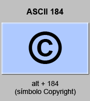codigo ascii 184 - Símbolo Copyright, bajo derecho de autor 